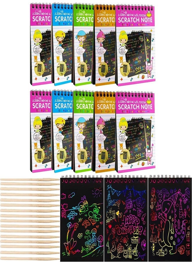 KRAFTMASTERS® A5 Drawing Book 10 Pages Rainbow Scratch Paper Notes Scratch Art Activity Books Scratch Magic Doodle Note Pad for Kids Arts and Crafts Perfect Travel Activity (Pack of 10) - Image 1